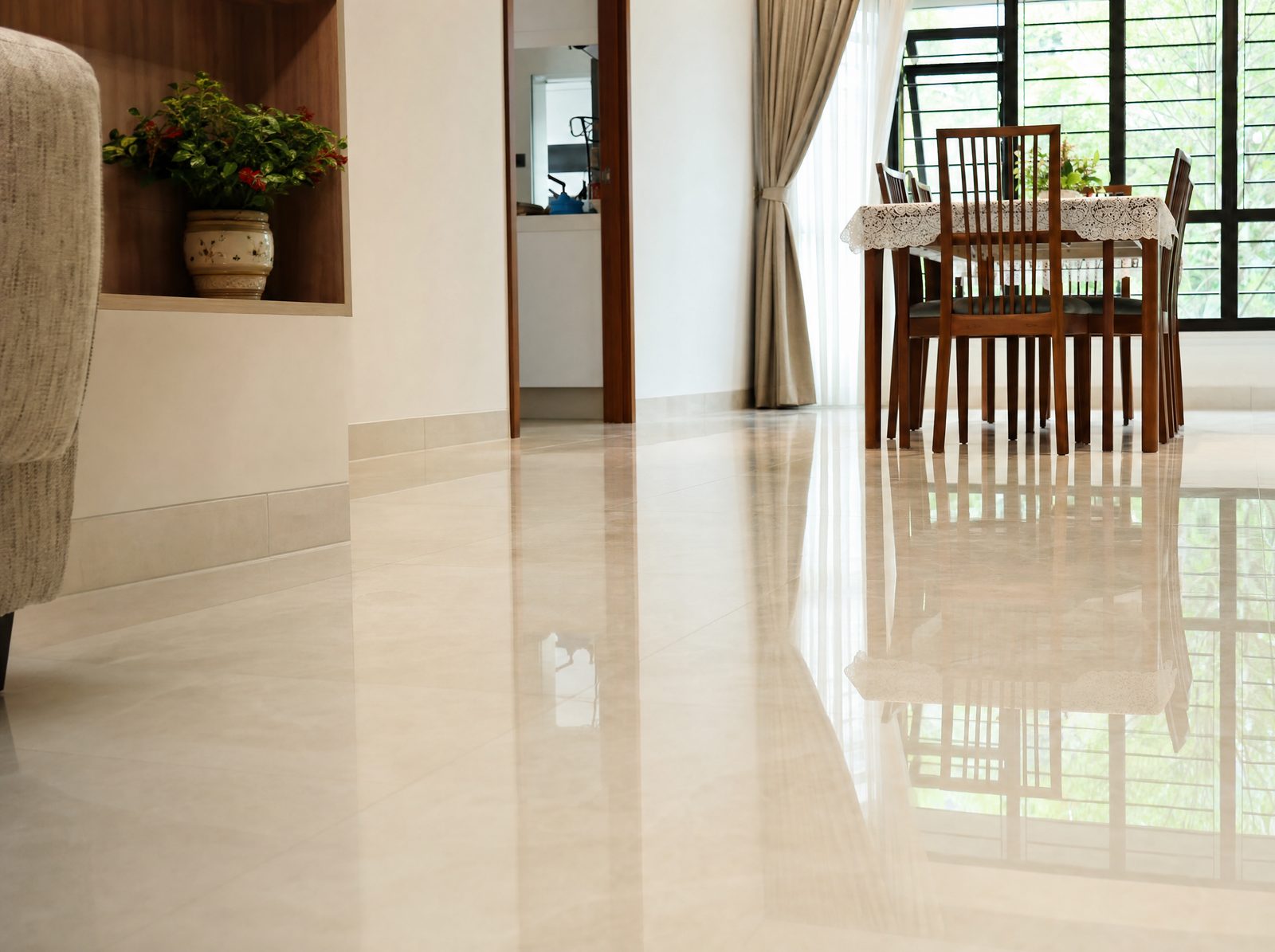 Floor scrubbing in a Singapore home